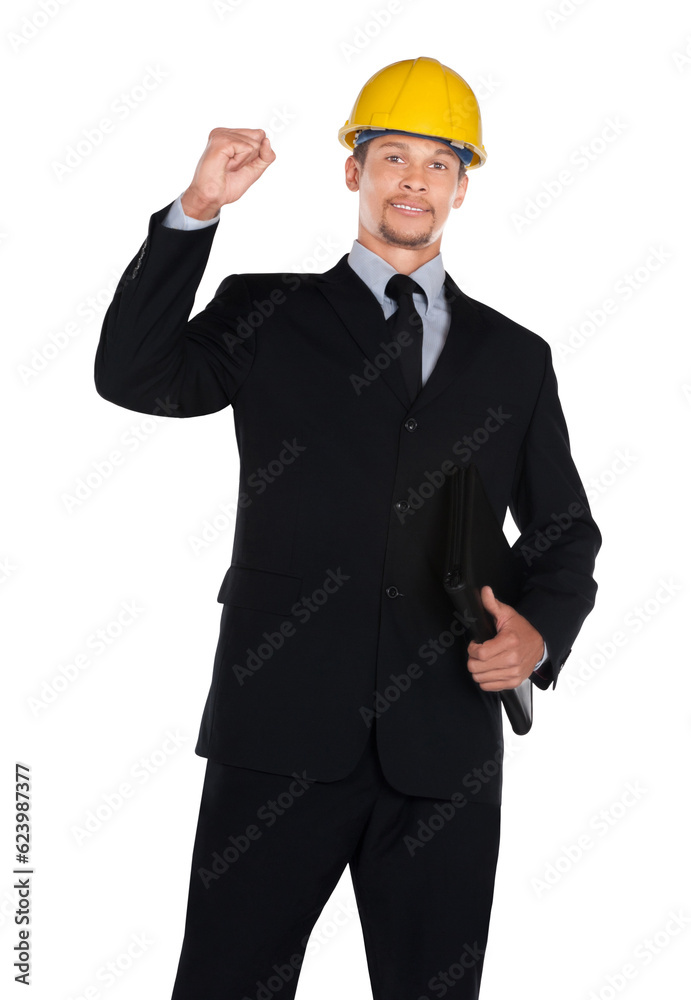 african businessman  wearing a suit and hard hat