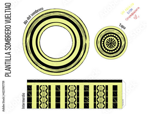 Plantilla sombrero vueltiao, Colombia, tradición, amarillo, cumbia, caribe