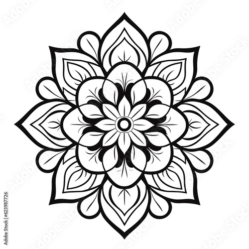 Black and White Coloring Page Illustration - Simple Mandala Coloring Page with Enchanting