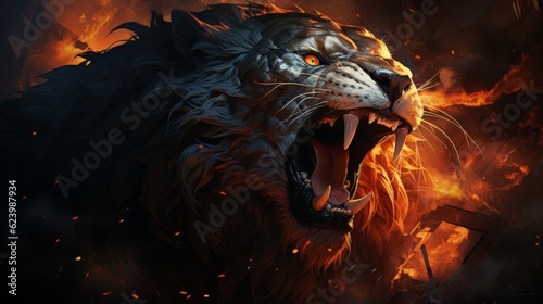  lion with burning eyes made with generative AI © Vitalii But