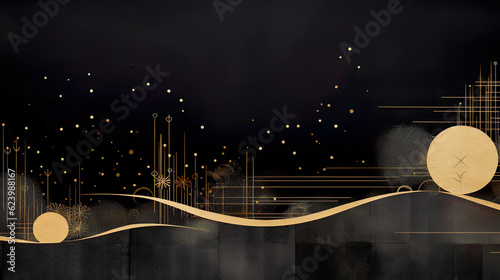 黒背景に金色の和風模様の背景　Generative AI