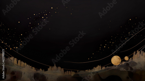 黒背景に金色の和風模様の背景　Generative AI