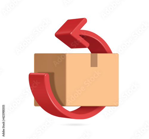 red arrow rotates around parcel box or cardboard box to represent recycling of paper or to signify that parcel box is being returned to sender