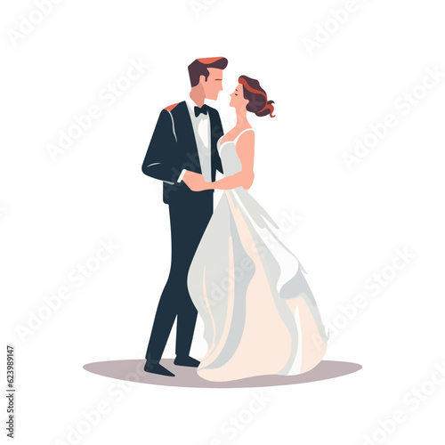 bride and groom couple wedding vector illustration Fototapeta