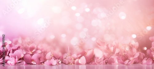 Floral shiny bokeh sparkle pink background. Generative AI technology.