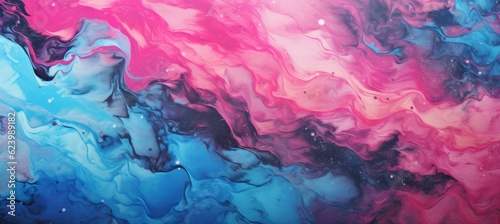 Abstract liquid blue pink marble texture background. Generative AI technology.