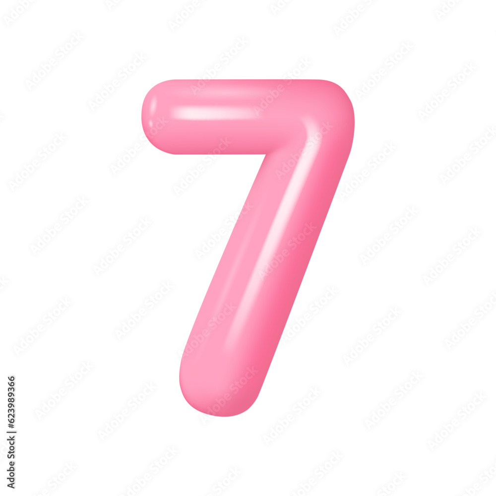 3d plastic pink numbers 7 with highlights. Realistic volume rendering figure. Vector 3d plastic pink numbers 7 with highlights. Realistic volume rendering figure. Vector