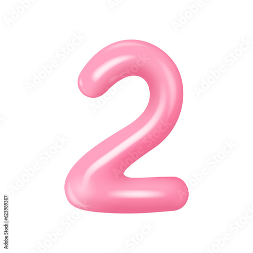 Realistic pink numbers from 2. Plastic volumetric numbers 0 with highlights. Vector illustration