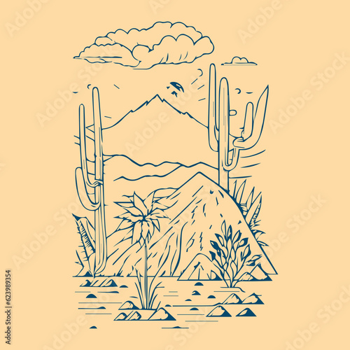 Vector Wild West western hand drawn doodle background with cowboy hat on American canyon desert and cactuses. western cowboy. western cowboy vector