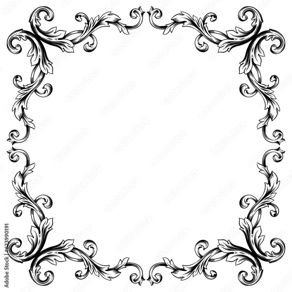 Classical baroque decorative filigree calligraphy element frame or border.