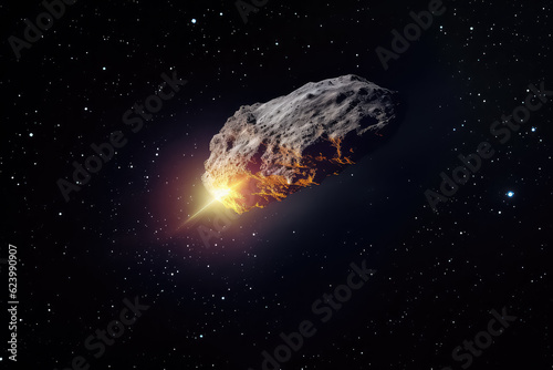 asteroid falls to the ground against a starry sky. AI