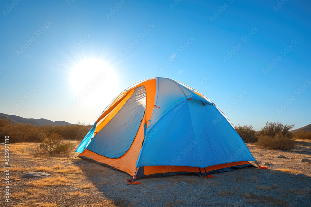 Camping Tent amidst Azure Skies. Generative AI