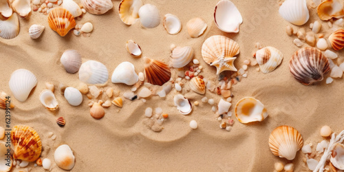 An Alluring Composition of Sand, Water, and Seashells. Generative AI