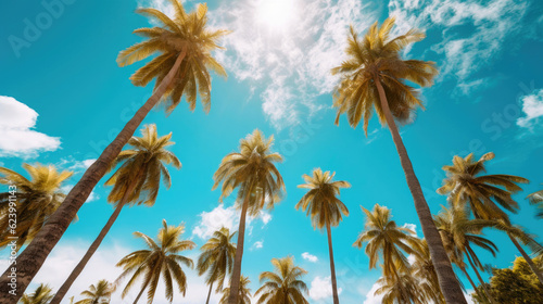 Lush Tropical Palms in Sun-Kissed Paradise. Generative AI