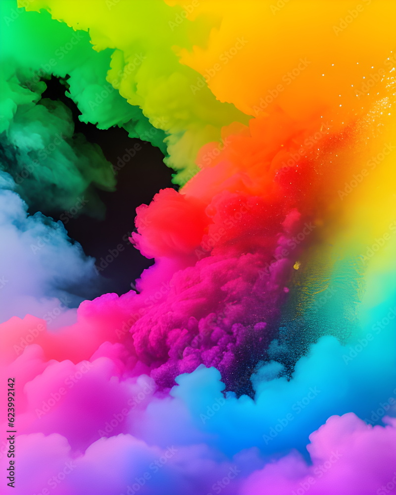 Colorful cloud of smoke isolated on black background. Colorful abstract background Generative AI