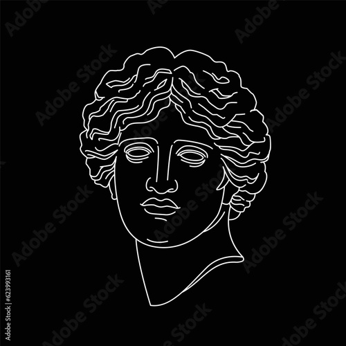 Abstract ancient antique sculpture grek god or goddess isolated line art vector gravure for beauty and fasion logos and print design 