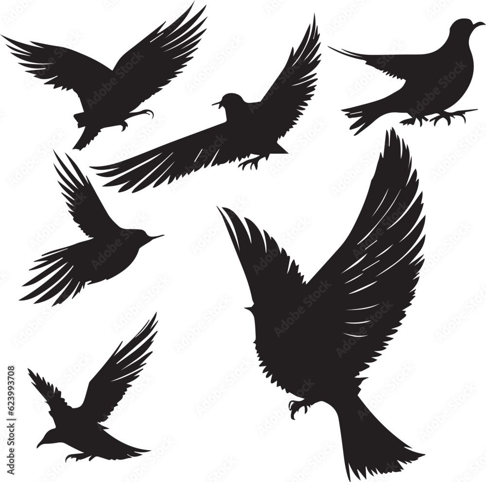 Dove silhouette set in white background Dove silhouette set in white background