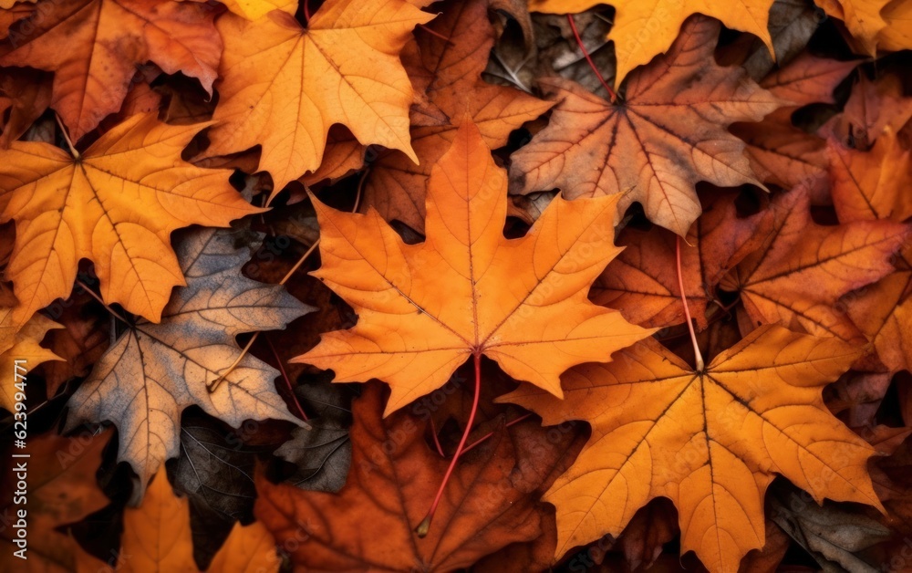 Autumn maple leaves background texture for web banner, decoration, Generative AI