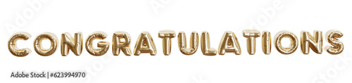 gold balloon lettering text Congratulations realistic. 3d rendering