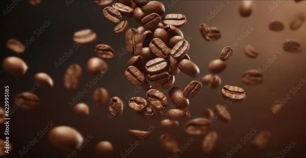Obraz premium Coffee beans falling down, Generative AI