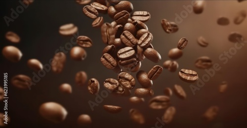 Coffee beans falling down  Generative AI