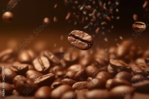 Coffee beans falling down, Generative AI © tonstock
