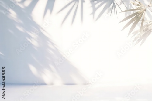 Tropical leaves natural shadow overlay on white texture background,  Generative AI