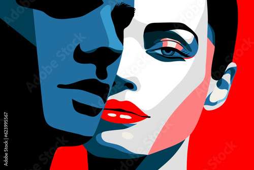 Couple in love. Two faces, male and female. Beautiful fashion portrait, vector illustration