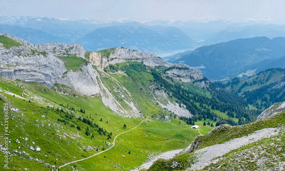 Summer Alps Mountains Panorama from the Pilatus Mountain Massif in Switzerland