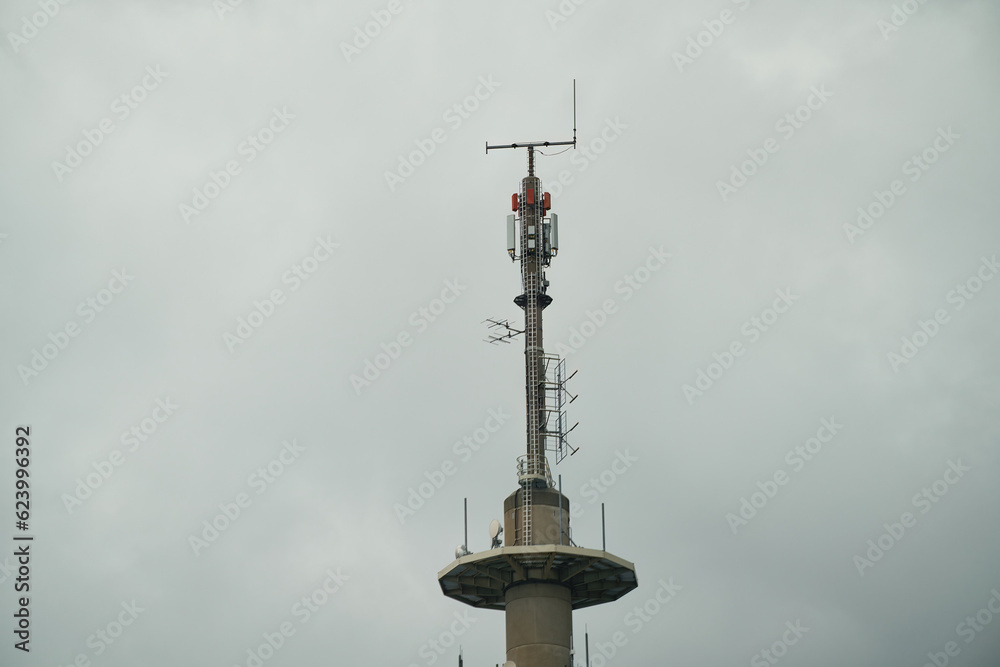 Antenna communication technology. Telecommunication 5G and LTE. The communication tower connects to data. Digital Transformation Internet of Things