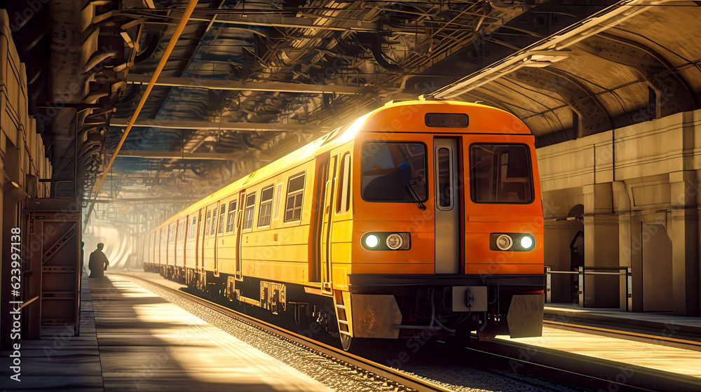 Fototapeta premium train moving through the subway station in a city