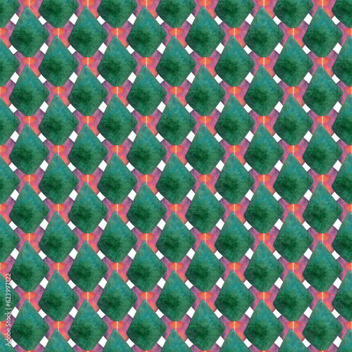 Watercolor seamless hand drawn geometric pattern with colorful rhombuses alike kaleidoscope pictures