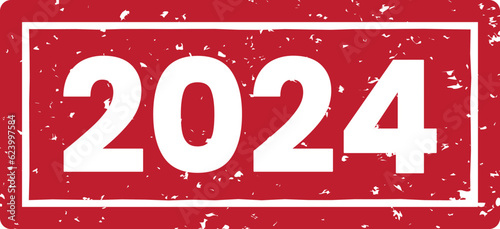 「2024」の文字のスタンプ、赤いはんこのベクターイラスト