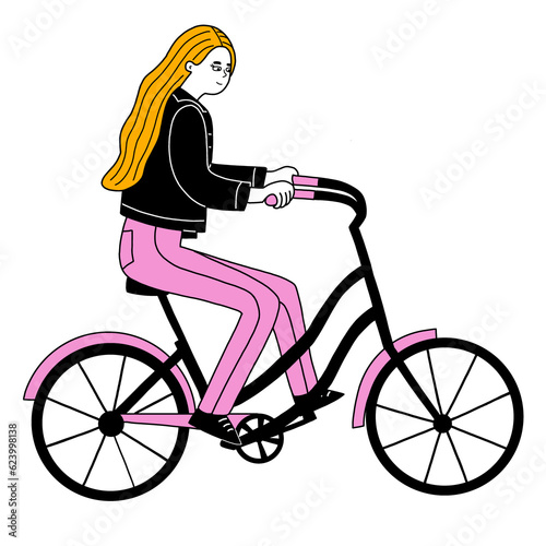 Fototapeta Naklejka Na Ścianę i Meble -  Cyclist woman cartoon using bicycle without background