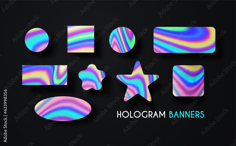 Hologram sticker set. Rainbow design collection.