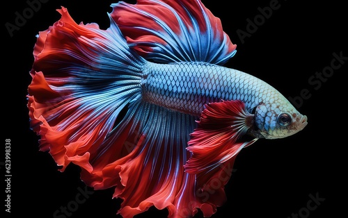 Siamese fighting fish isolated on black background. Colorful beautiful fish.
