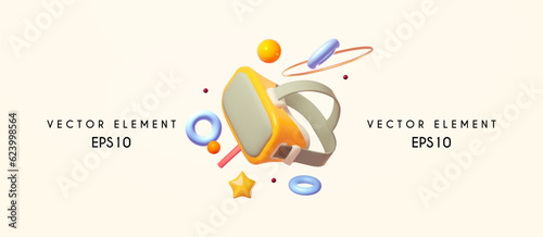 VR helmet. 3D game equipment element. Futuristic technology.