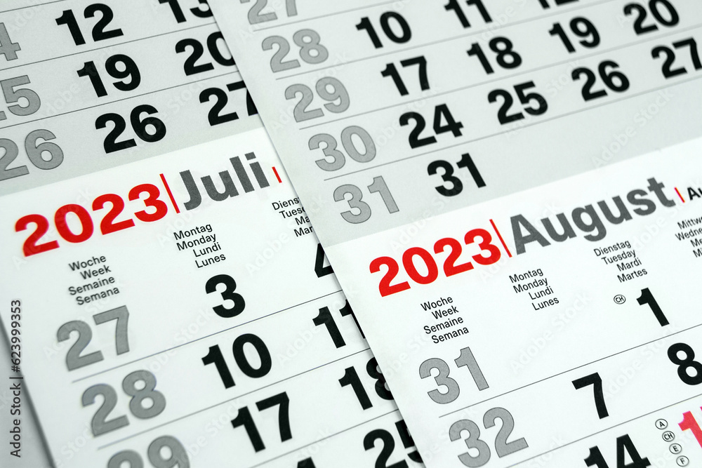 Deutscher Kalender Sommer Juli und August 2023 Deutscher Kalender Sommer Juli und August 2023