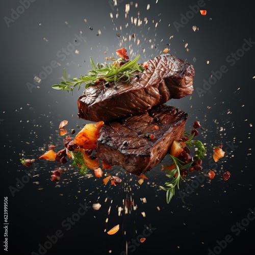 Foto A minimalistic photo Food Advertising Photographs of a steaks meal