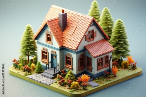 3d rendering illustration of wooden house with pine tree on isolated background © Media Srock