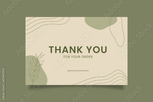 Printable Green Thank You Card Small Business for Online Small Business Decorated with Botanical and Organic Object