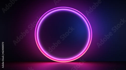 Circle stage pink neon light dark background