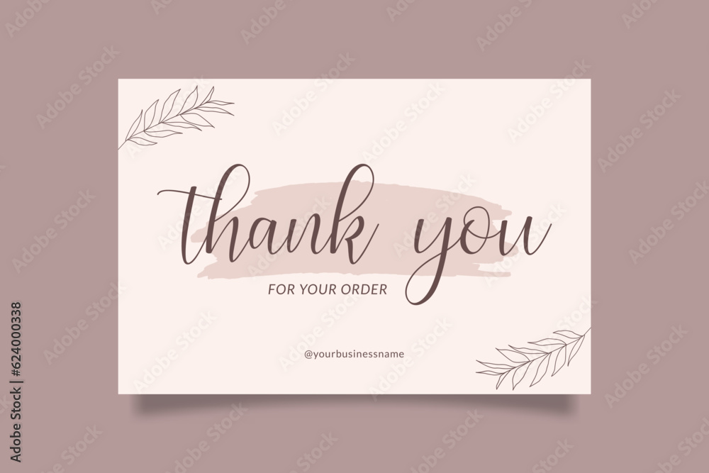 Editable Botanical Thank You Card For Small Online Business with Pink Watercolor and Lettering Font