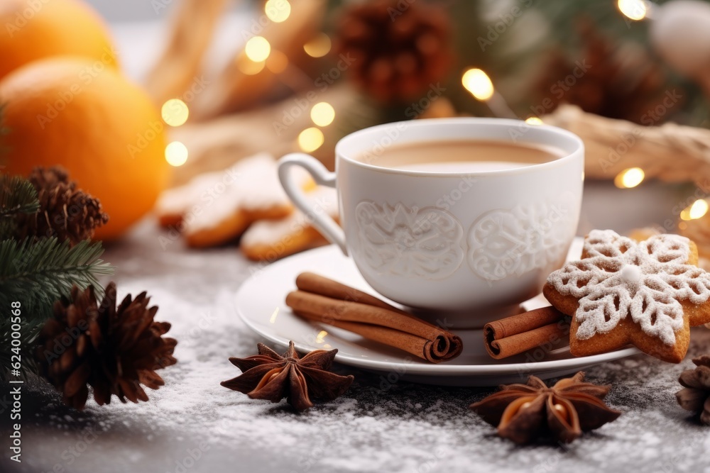 Christmas tea or coffee cup. Generate Ai Christmas tea or coffee cup. Generate Ai