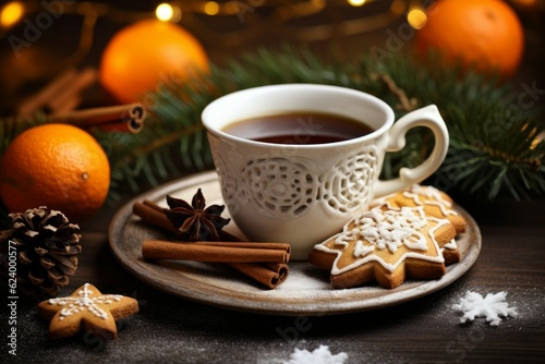 Christmas tea or coffee cup cookies. Generate Ai