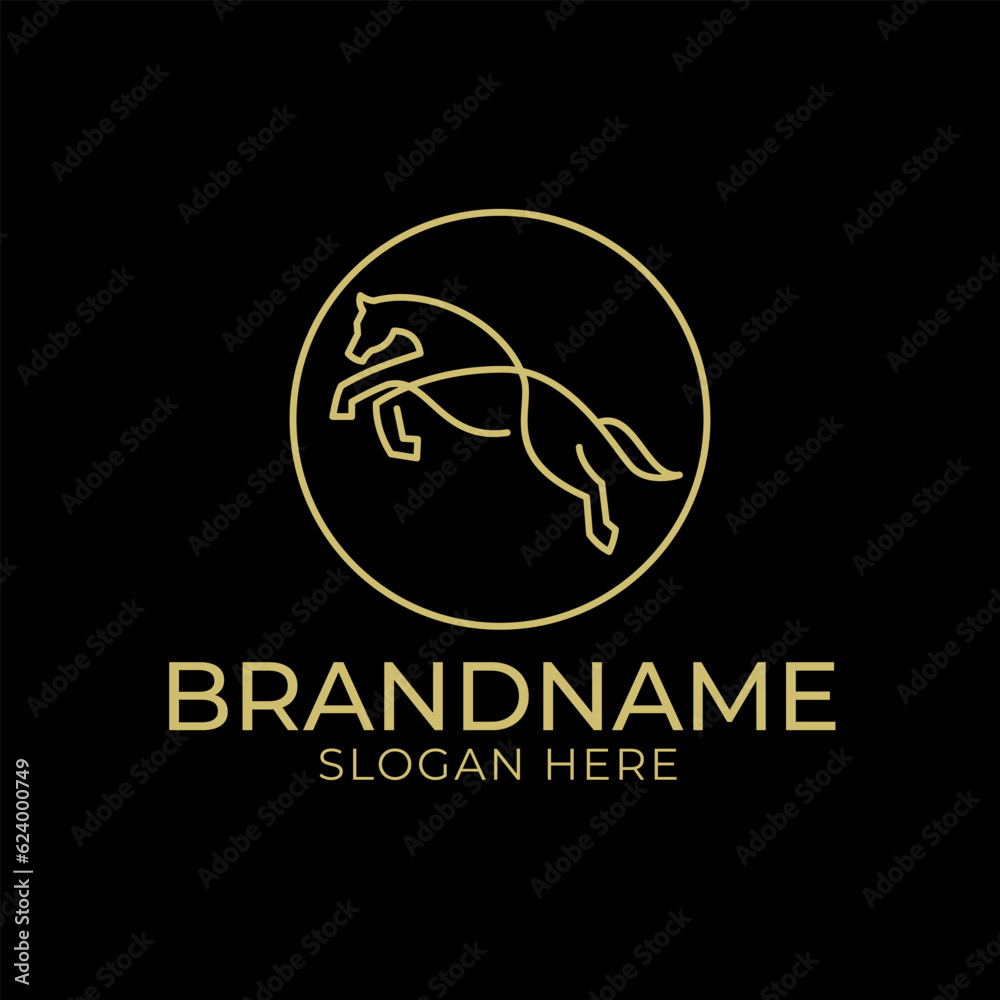 Fototapeta premium Horse Line art with circle simple logo design element vector