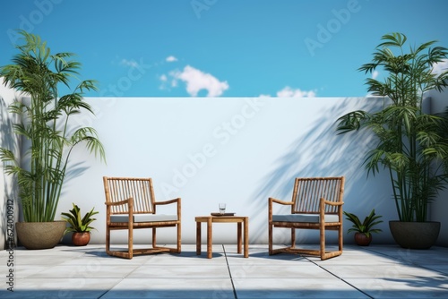 Courtyard bamboo chairs. Generate Ai