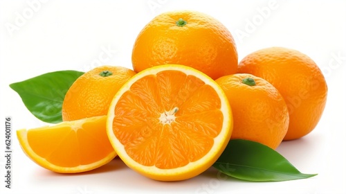 Orange with leaves isolated on white background Generative AI