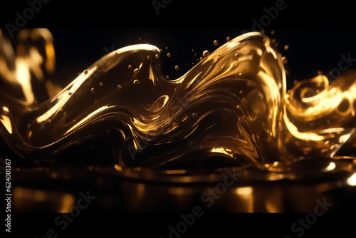 golden liquid, metallic moving liquid spray, heart shaped gel, golden splash clip art, Black Friday,paint, abstract design elements isolated on black background. Luxury Beauty Concept,Generative AI