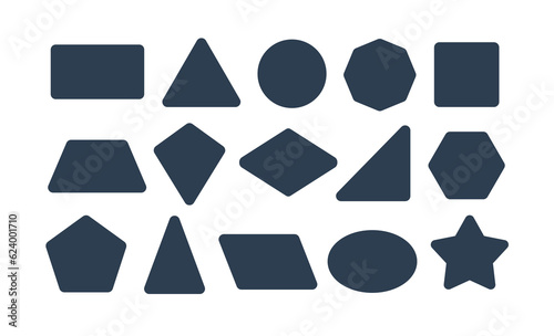 2D basic shapes collection, black isolated on white background - Vector photo